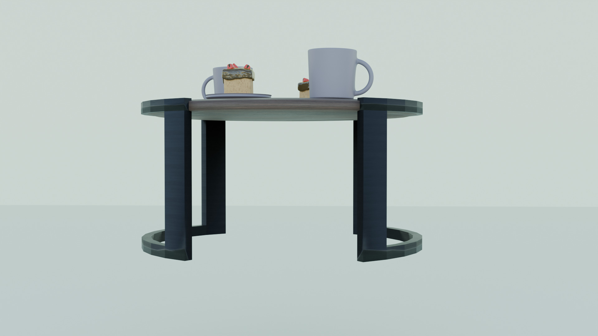 Low-Poly Coffee Table with Plates Cakes and Cups Game Ready Low-poly 3D model_4