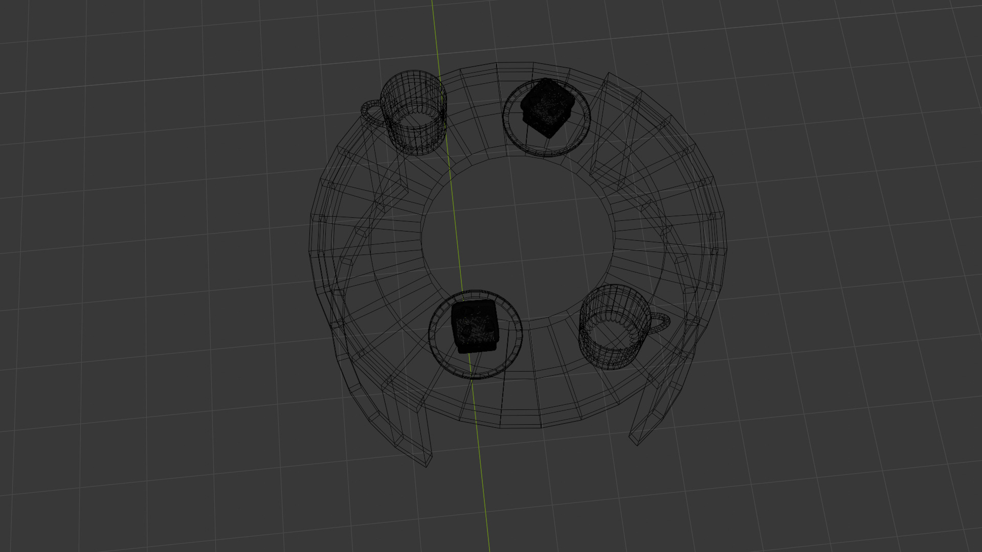 Low-Poly Coffee Table with Plates Cakes and Cups Game Ready Low-poly 3D model_8