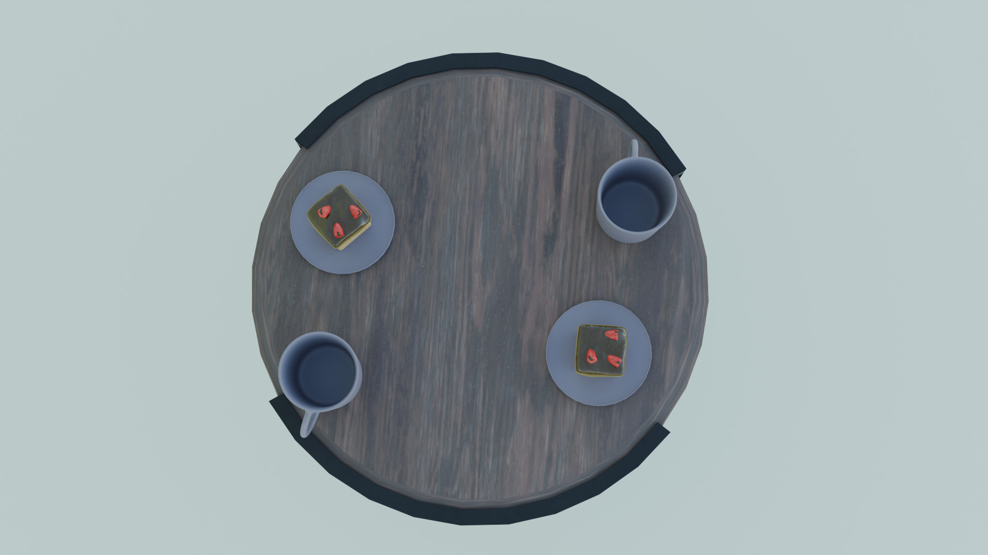 Low-Poly Coffee Table with Plates Cakes and Cups Game Ready Low-poly 3D model_6