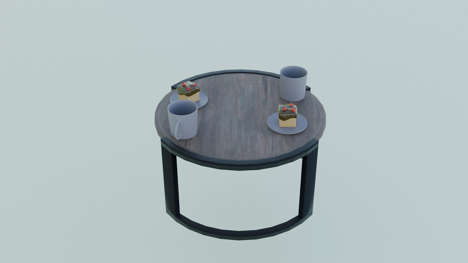 Low-Poly Coffee Table with Plates Cakes and Cups Game Ready Low-poly 3D model_3