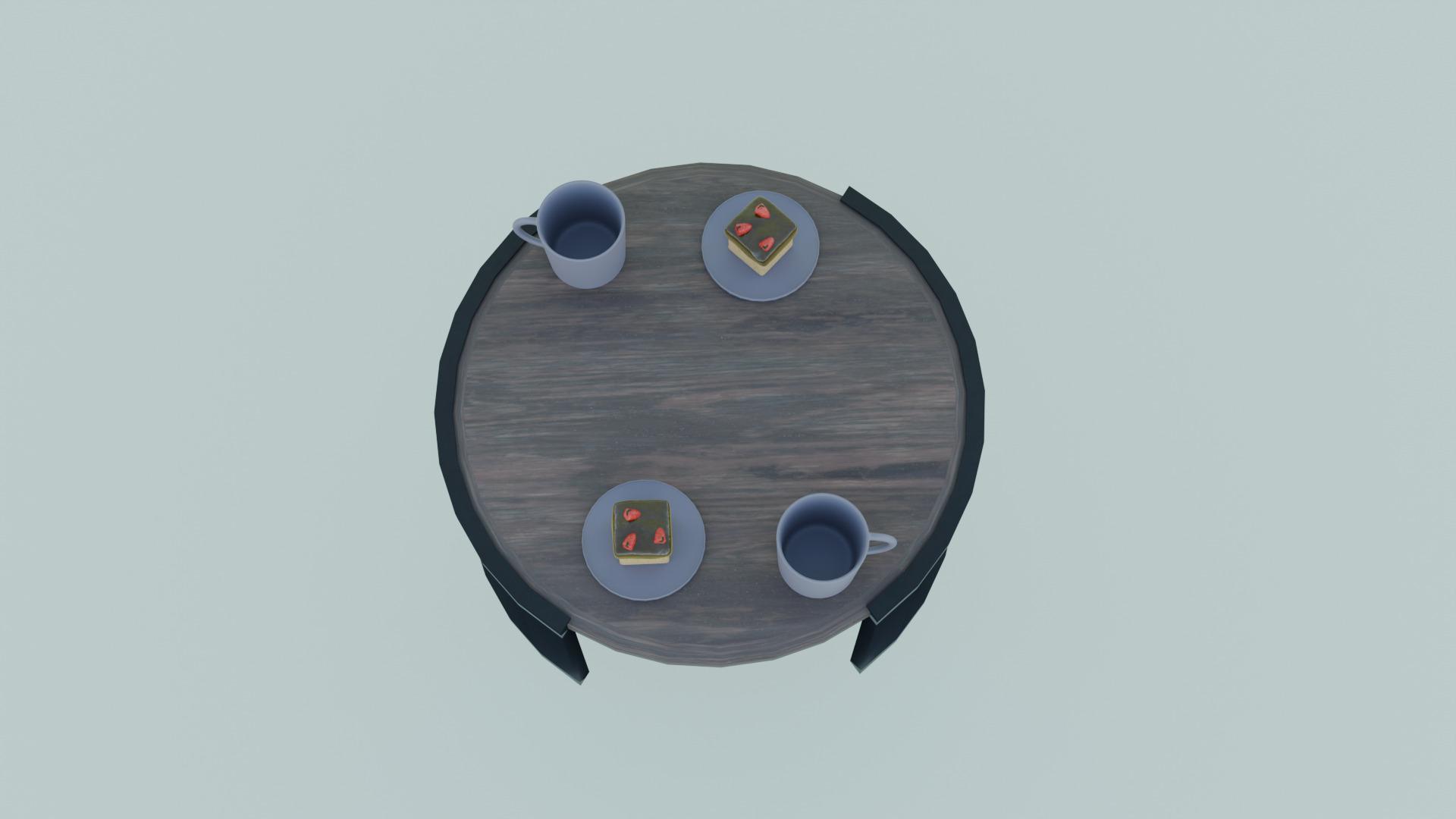 Low-Poly Coffee Table with Plates Cakes and Cups Game Ready Low-poly 3D model_2