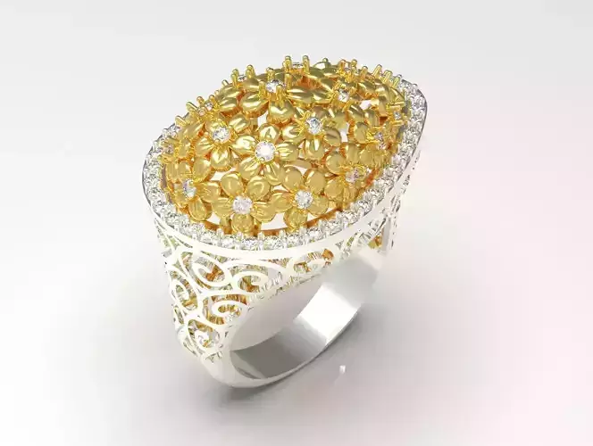Luxury two-tone flower design diamond ring model jr00114 3D print model