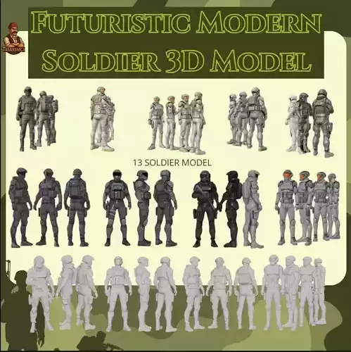 13 Futuristic Modern Soldier 3D Model