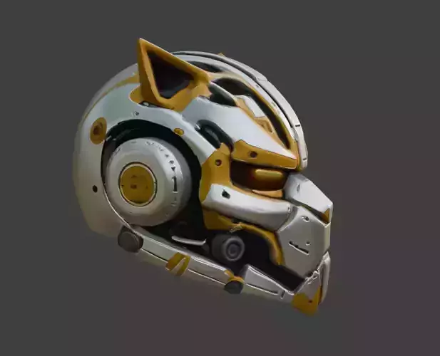 Futuristic Robotic Helmet Game-Ready 3D Model with PBR Textures Low-poly 3D model