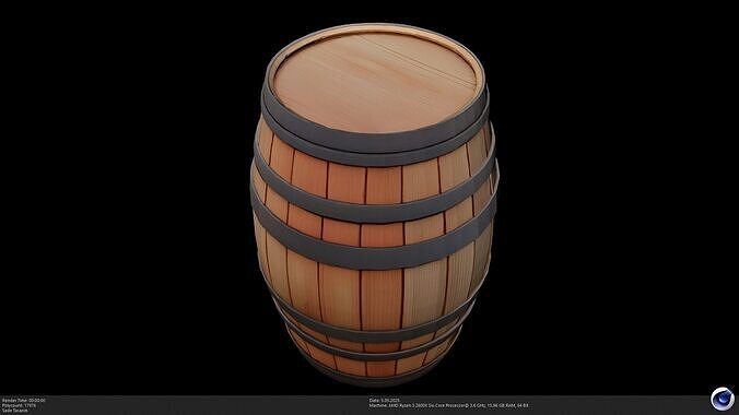 Stylized Wooden Barrel - AI Low-poly 3D model