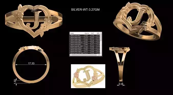 Flower Letter Rings  US Sizes 7 to 12 3DM STL Files