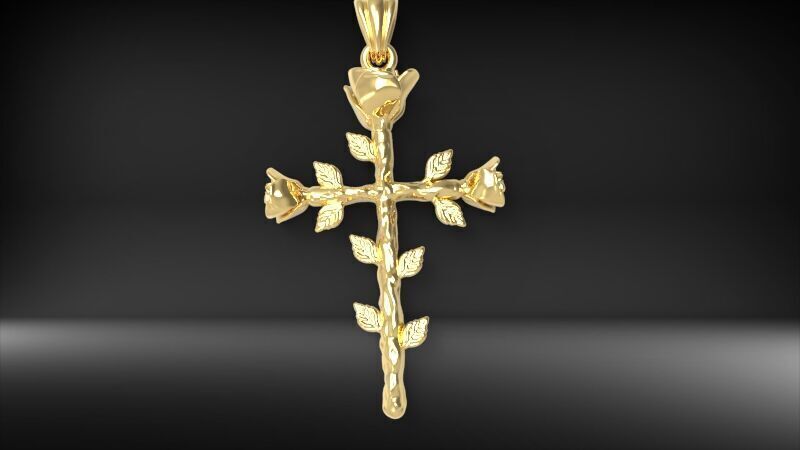 Rose cross pendant 3D print model_10