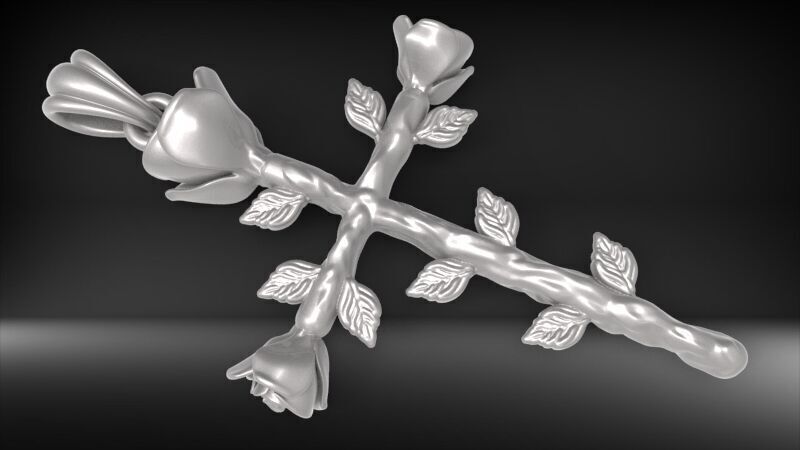 Rose cross pendant 3D print model_4