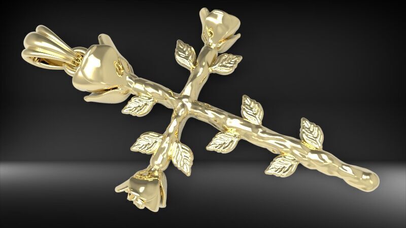 Rose cross pendant 3D print model_6