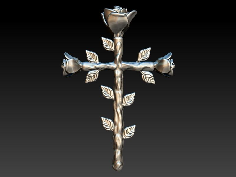 Rose cross pendant 3D print model_12