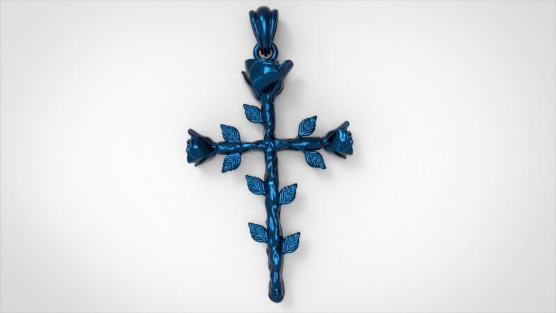 Rose cross pendant 3D print model_20