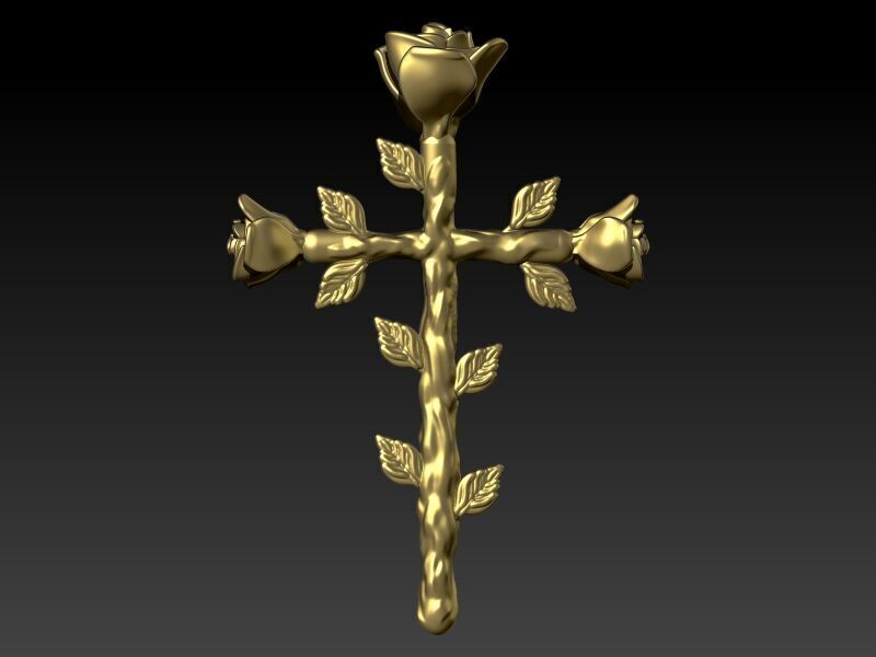 Rose cross pendant 3D print model_1