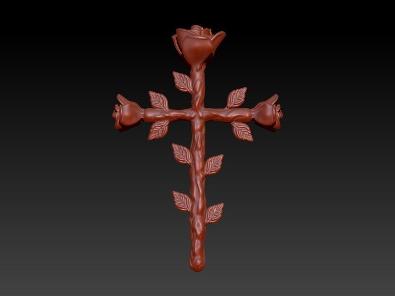 Rose cross pendant 3D print model_8