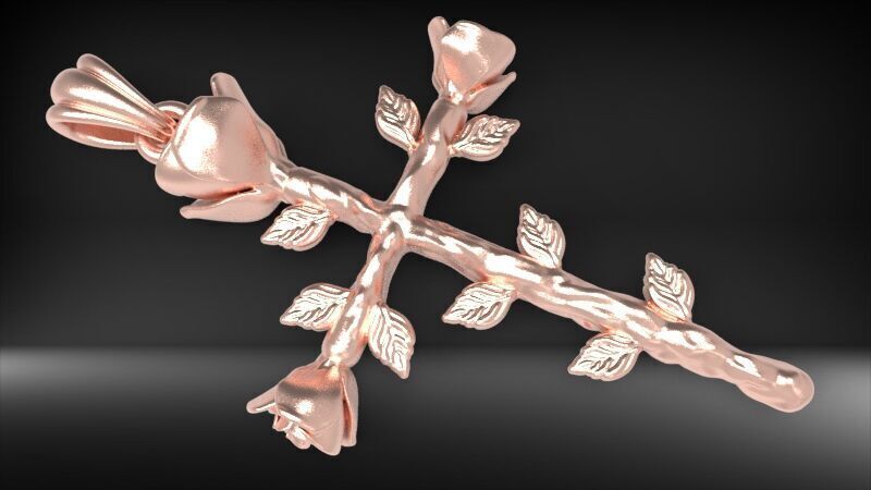 Rose cross pendant 3D print model_9