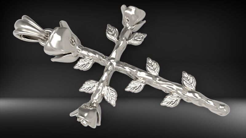 Rose cross pendant 3D print model_2
