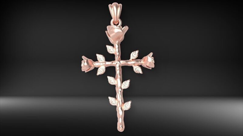 Rose cross pendant 3D print model_17