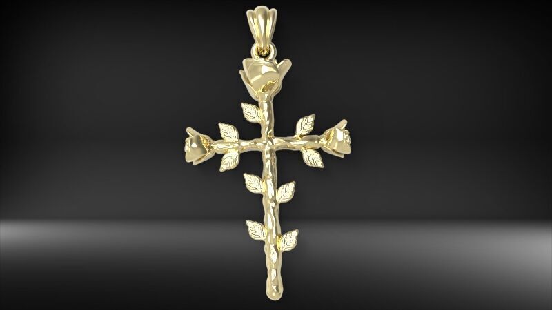 Rose cross pendant 3D print model_15