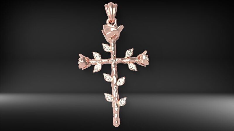 Rose cross pendant 3D print model_5