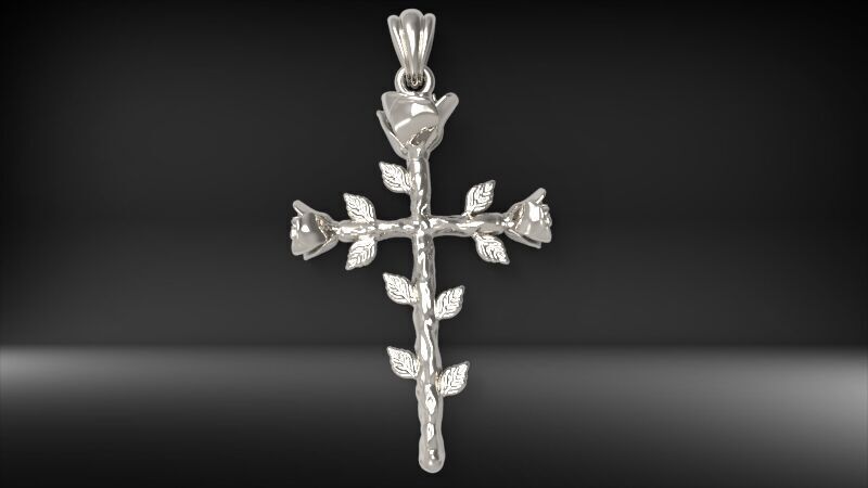 Rose cross pendant 3D print model_14