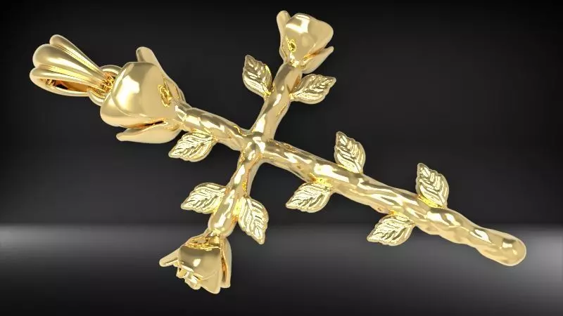 Rose cross pendant 3D print model_0