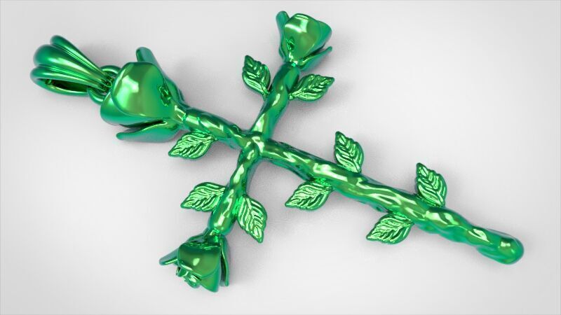 Rose cross pendant 3D print model_16