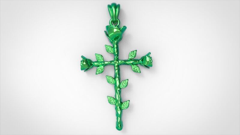 Rose cross pendant 3D print model_19