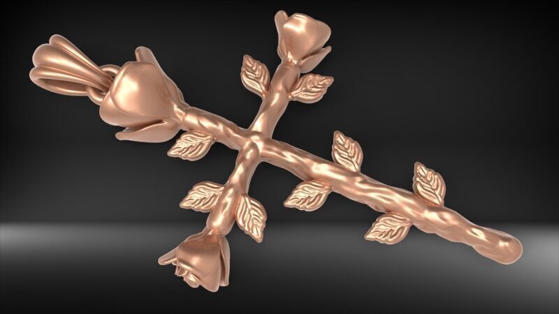 Rose cross pendant 3D print model_11