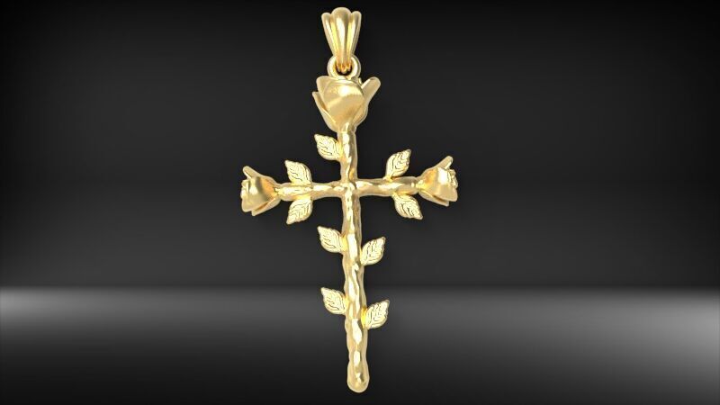 Rose cross pendant 3D print model_18
