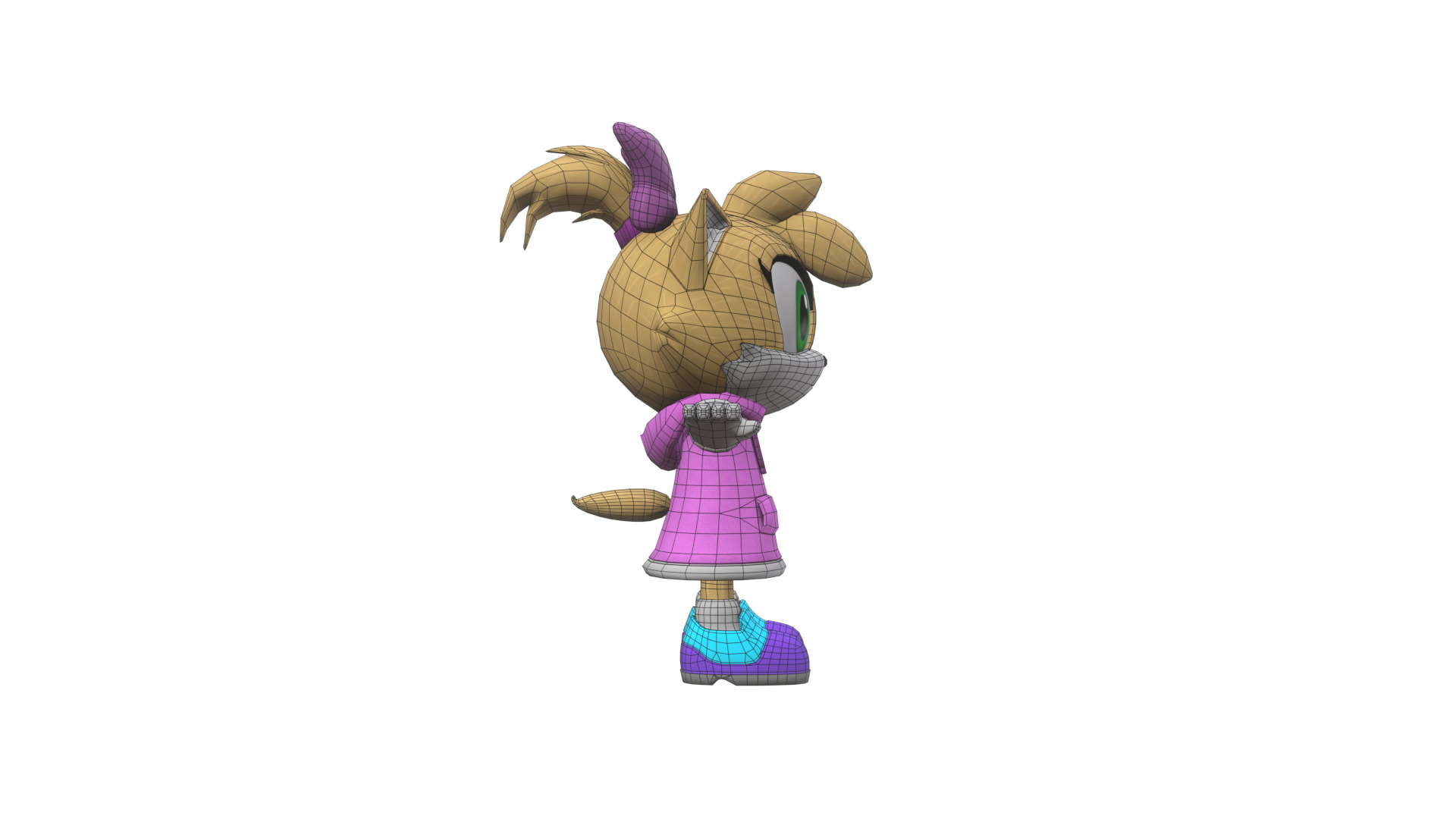 Little Girl Cat Low-poly 3D model_2