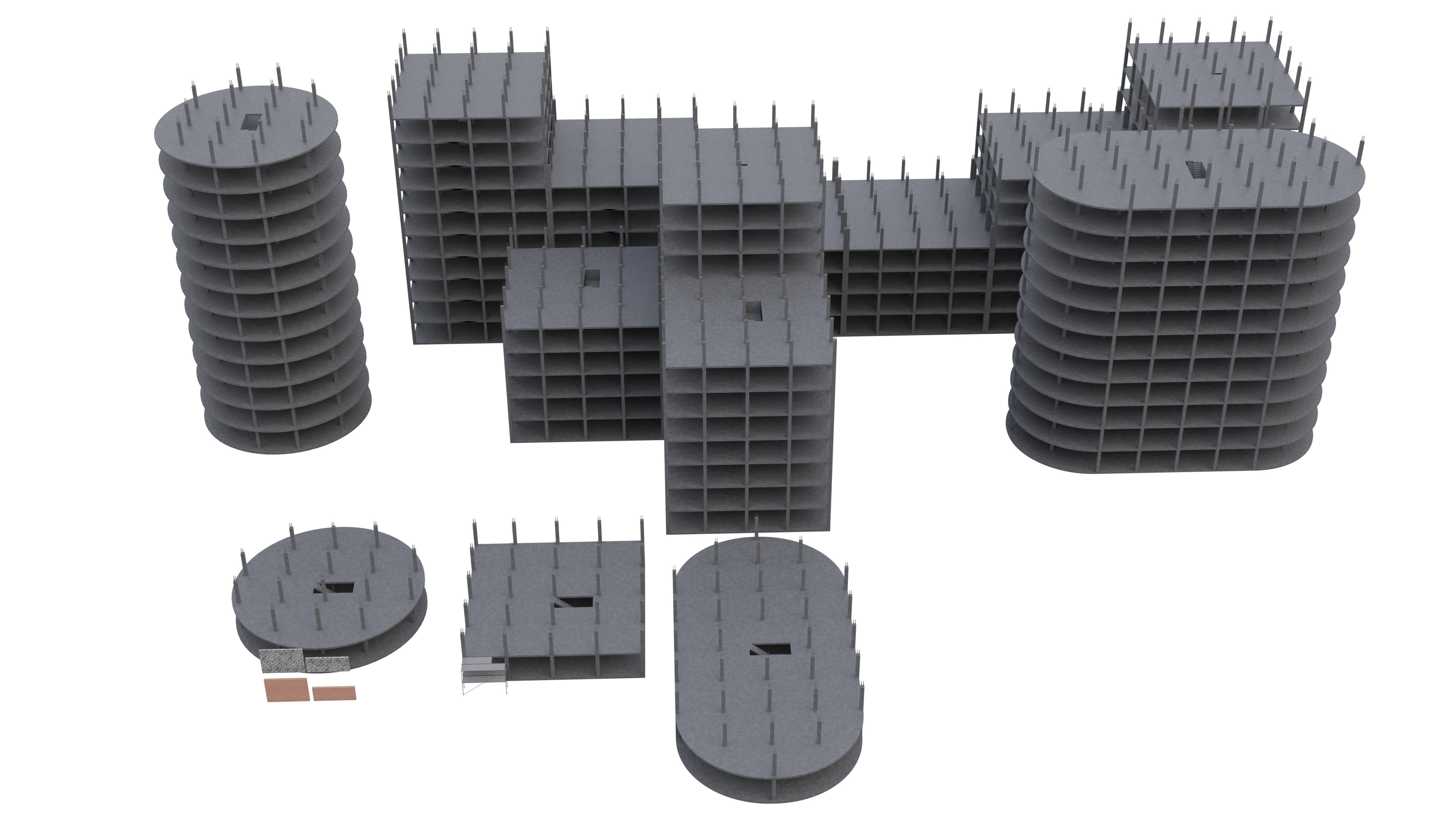 Modular Building Low-poly 3D model_1