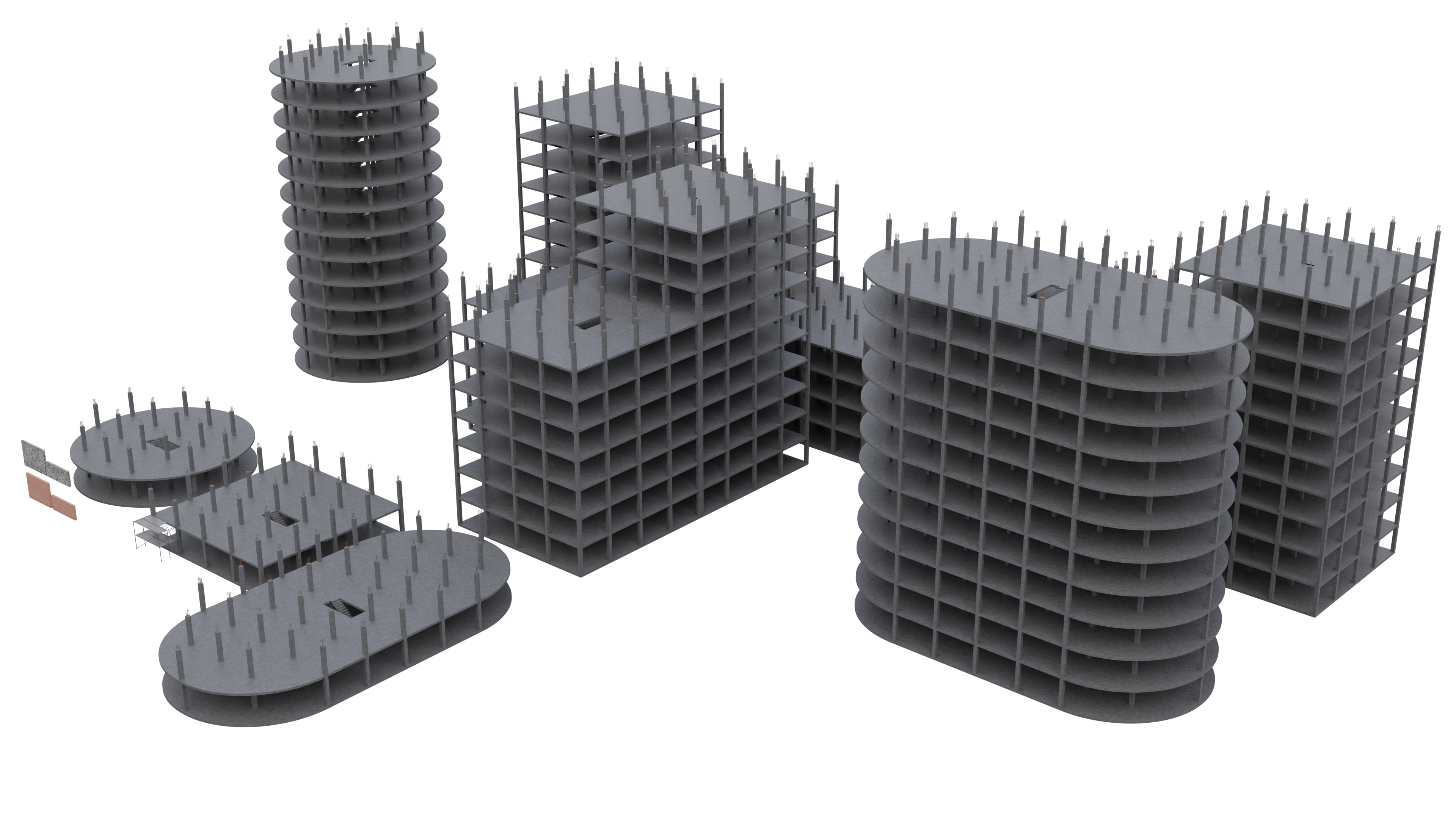 Modular Building Low-poly 3D model_3