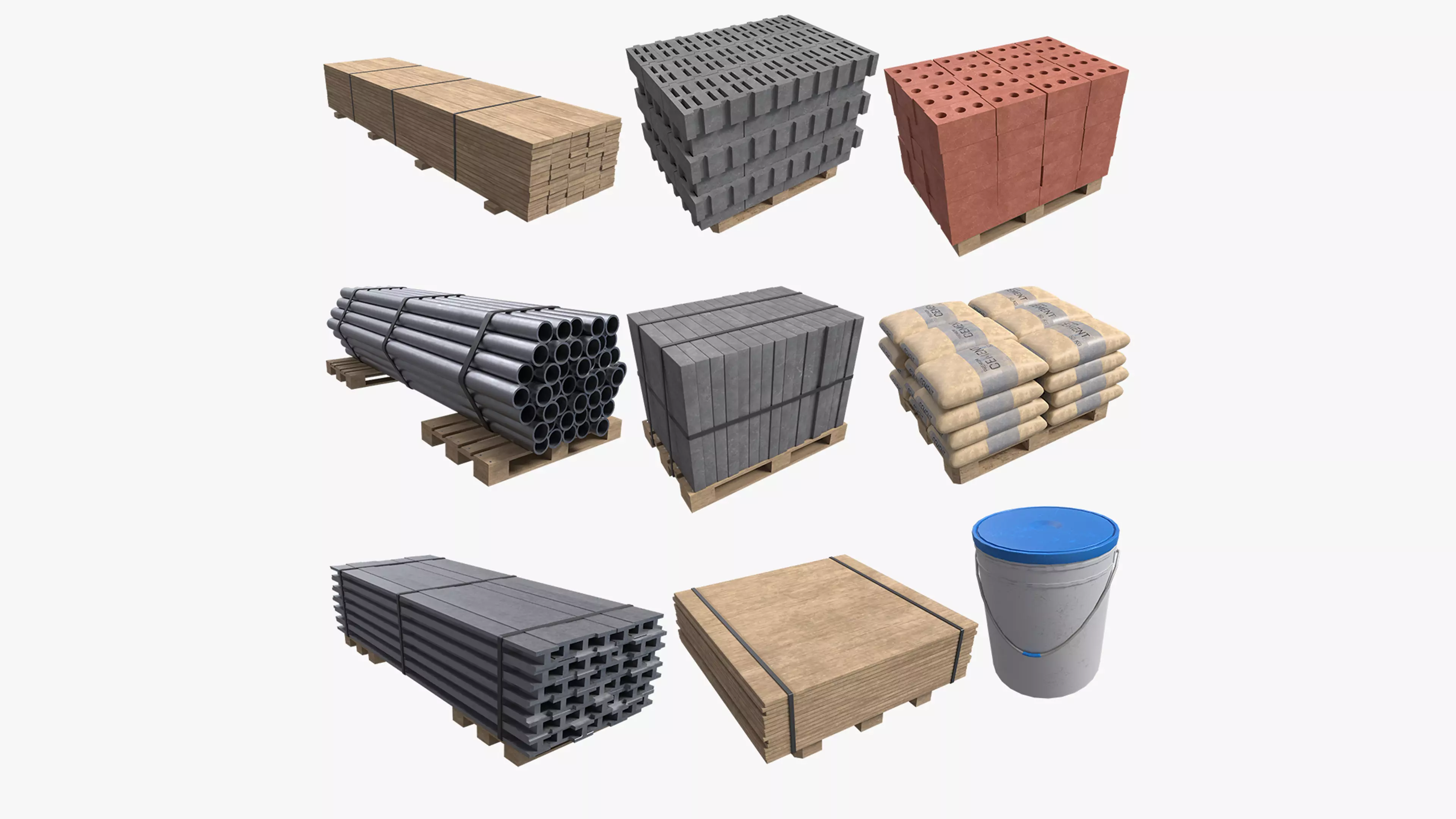 Construction Materials Collection Low-poly 3D model_0