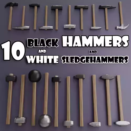 10 Black  White Hammers  Sledges Low Poly PBR Tool Pack