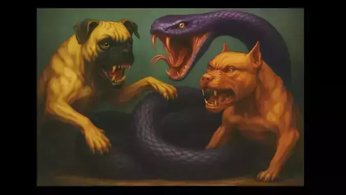 16K Base Color Texture Dog and Serpent Mural Ultra HD