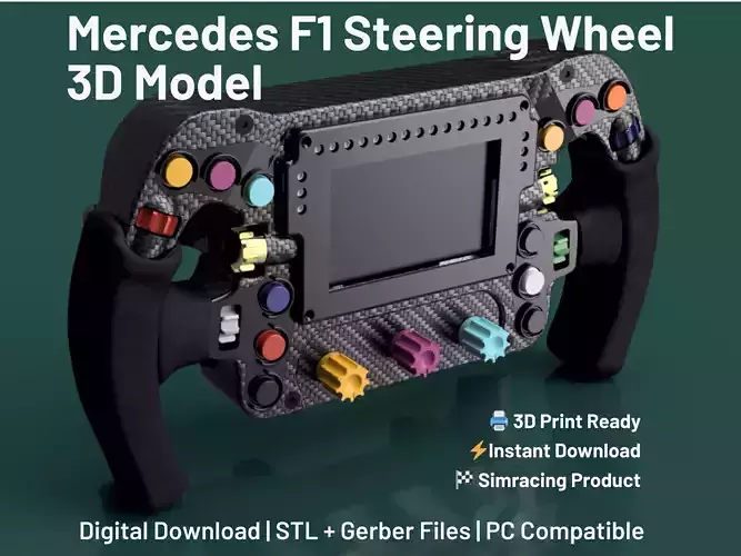 Mercedes-AMG F1 Steering Wheel 3D Model STL W14 SimRacing Wheel 