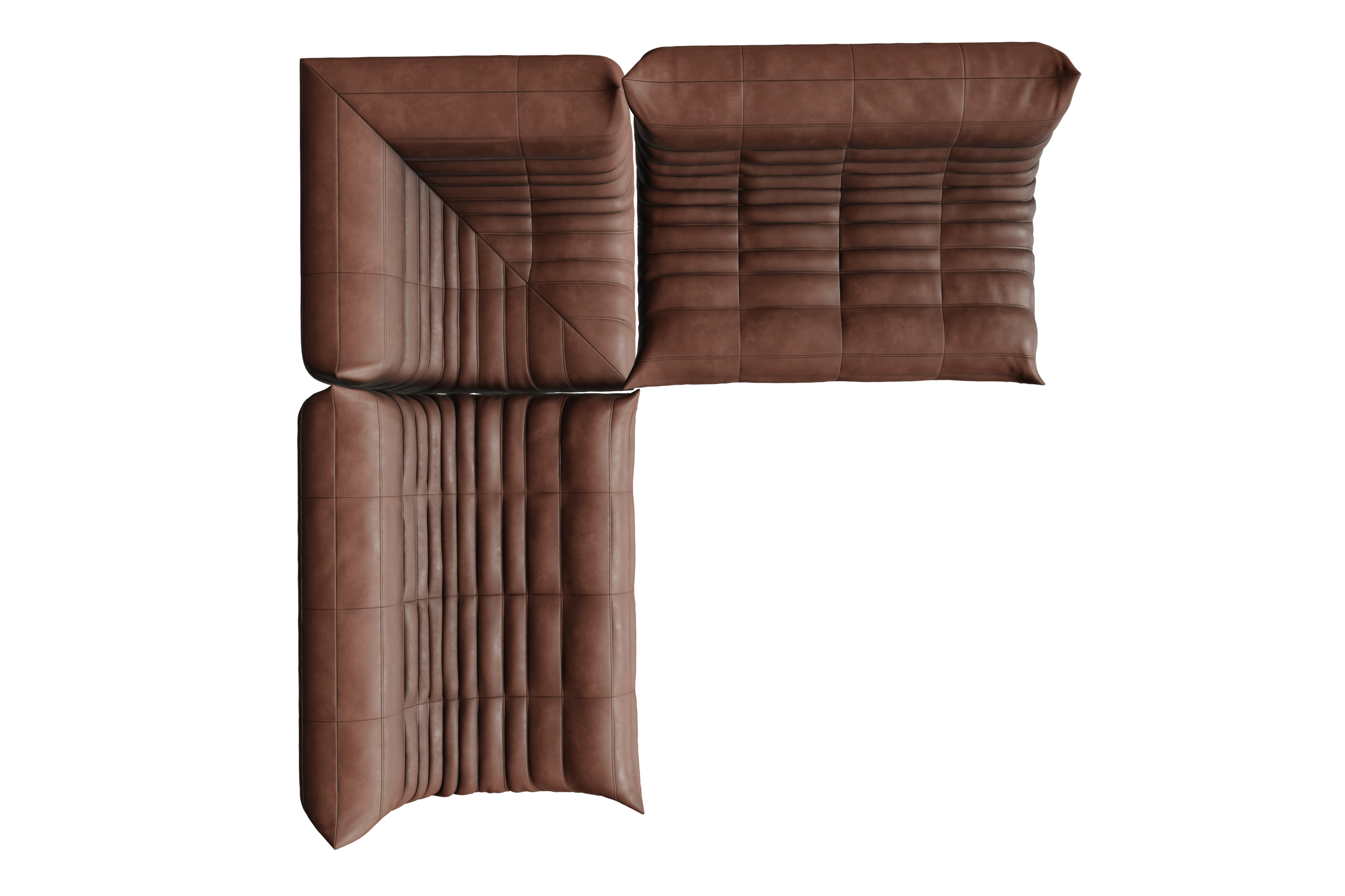 Ligne Roset Togo Style 2 Piece Leather Modular Sofa Set 3D model_4