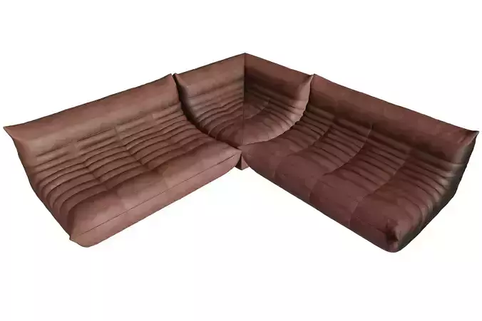 Ligne Roset Togo Style 2 Piece Leather Modular Sofa Set