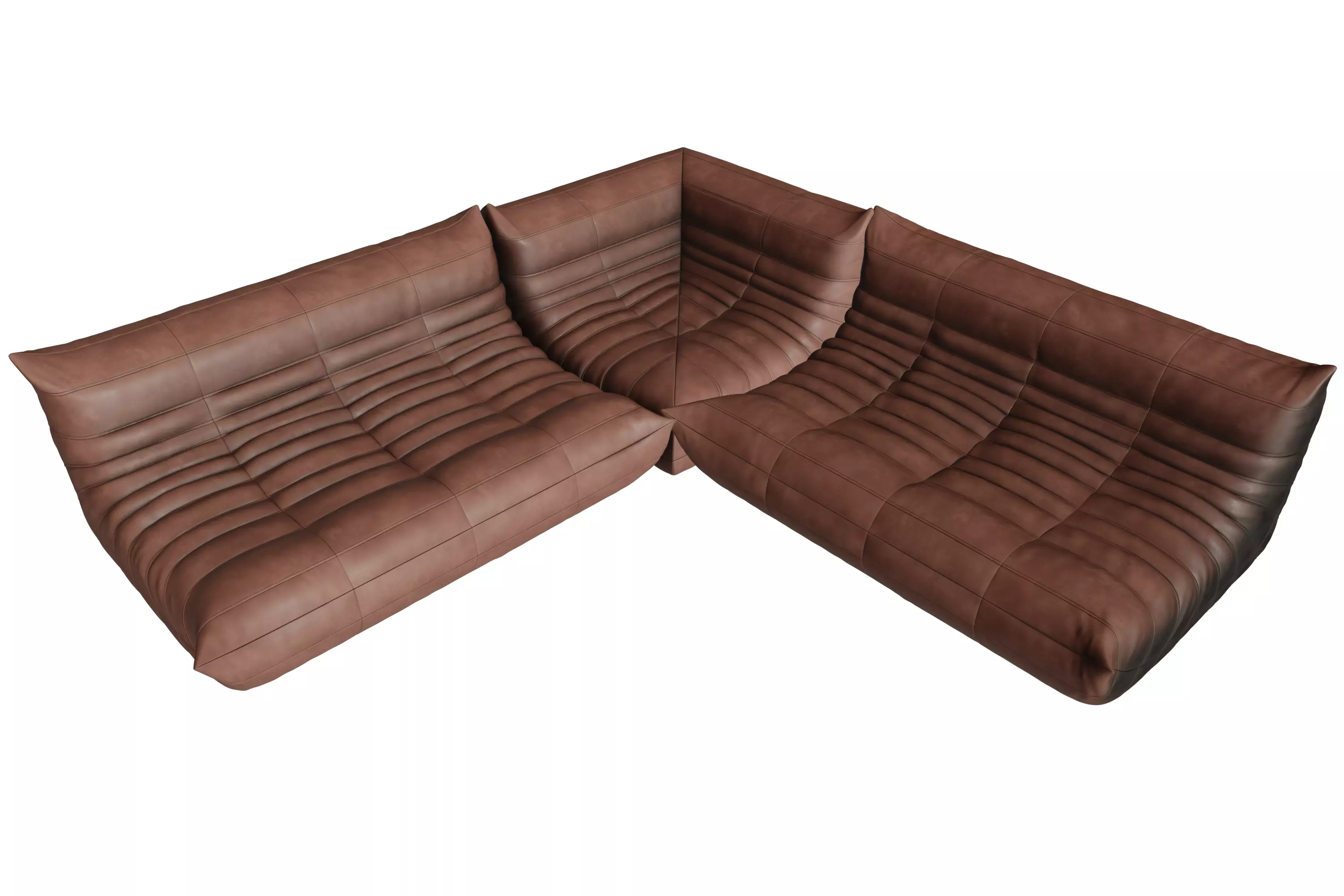 Ligne Roset Togo Style 2 Piece Leather Modular Sofa Set 3D model_0