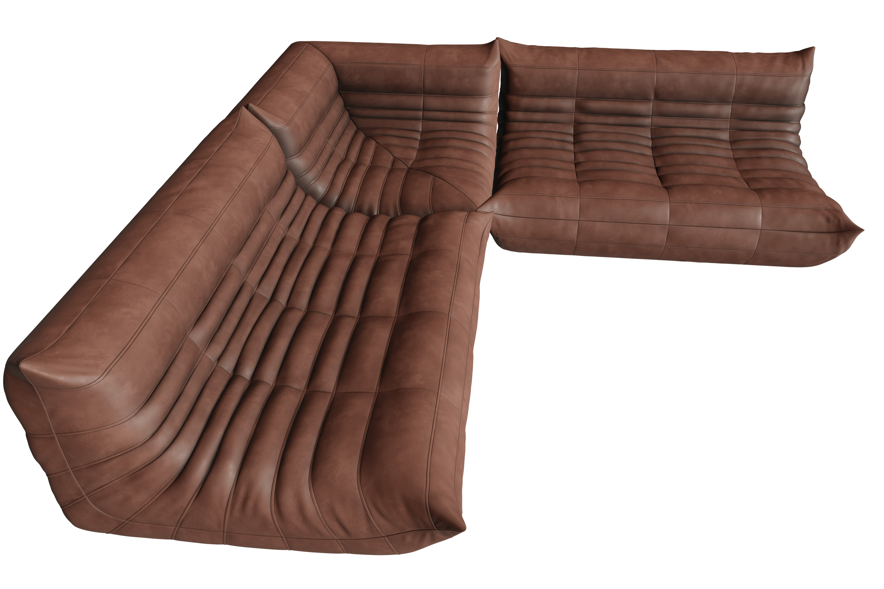 Ligne Roset Togo Style 2 Piece Leather Modular Sofa Set 3D model_2