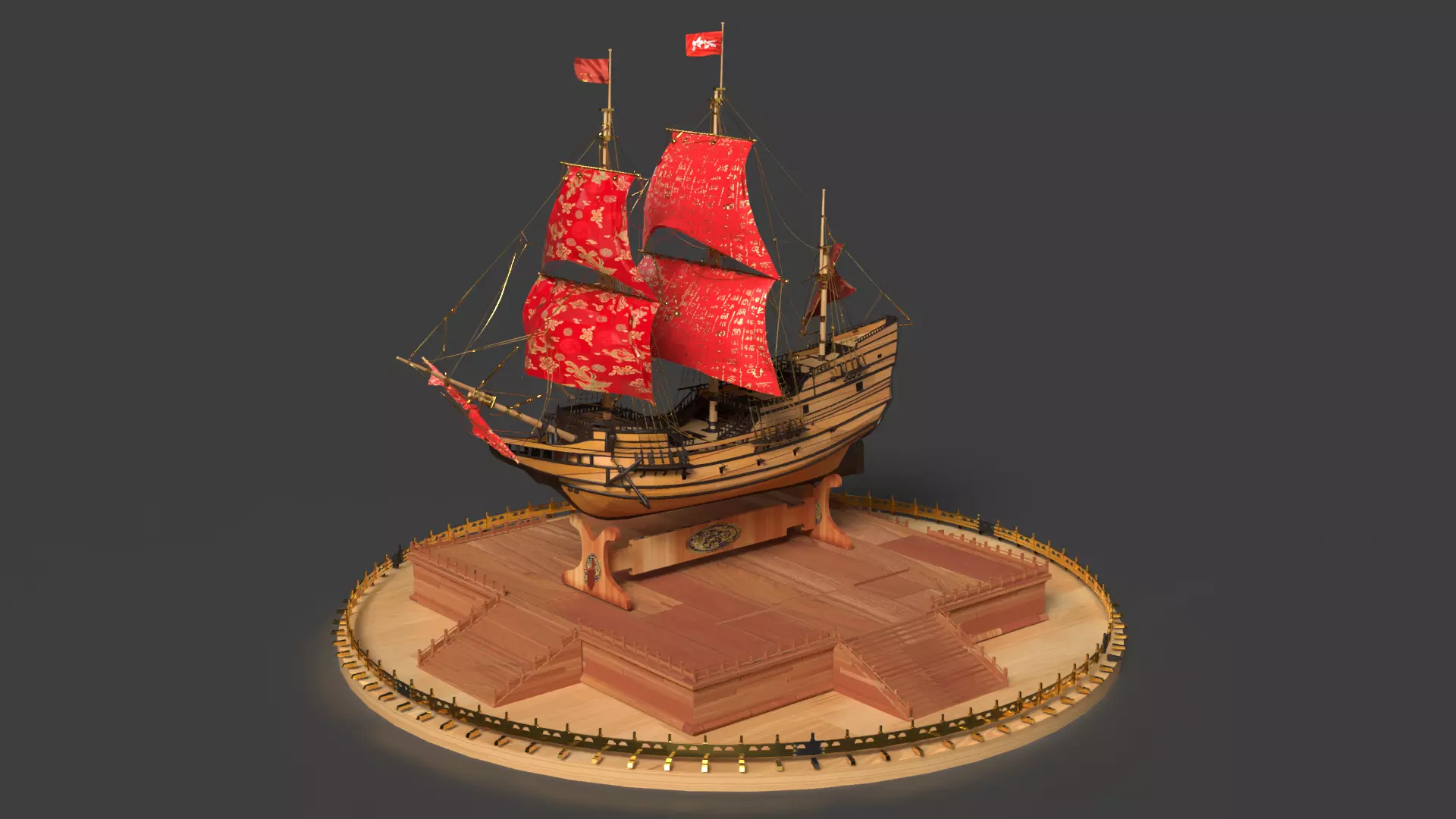Chinese sail ship Low-poly 3D model