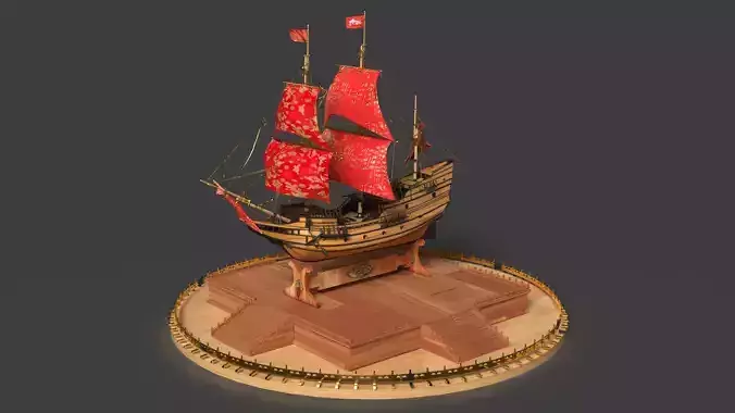 Chinese sail ship  Low-poly 3D model