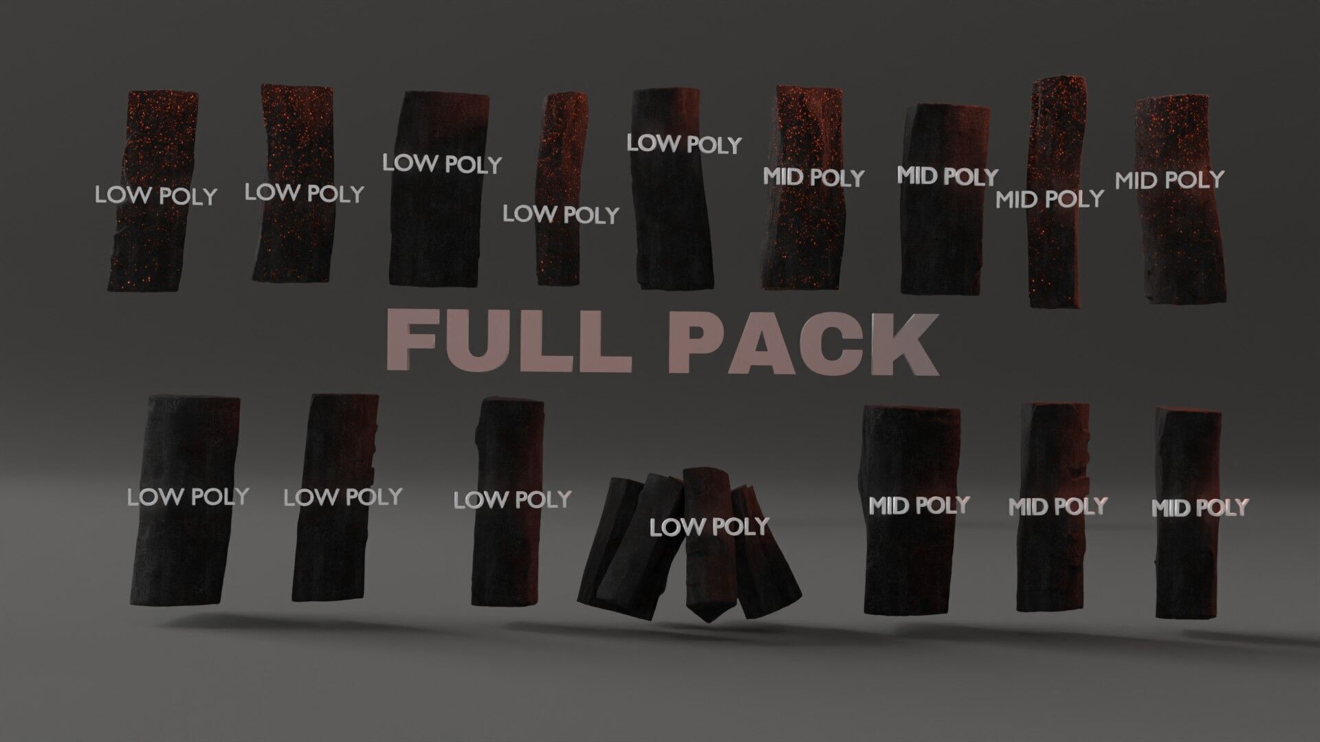 Burnt Firewood Pack Low-poly 3D model_3