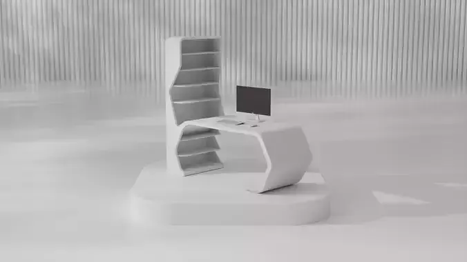  Futuristic Desk with Shelving Unit Cybernetics Low-poly 3D model