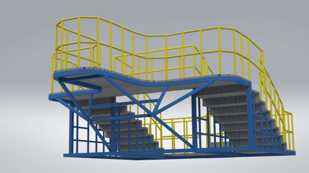 Modular Industrial Staircase with Platform Steel Structure 3D model_3