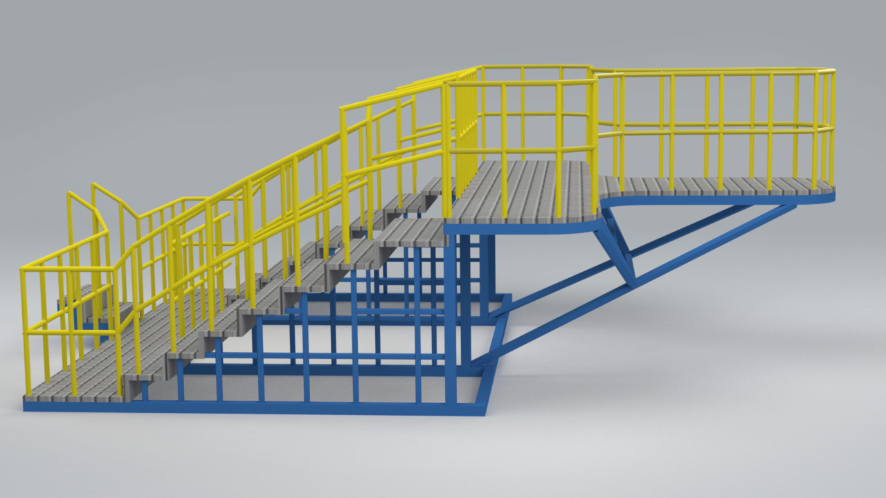 Modular Industrial Staircase with Platform Steel Structure 3D model_1