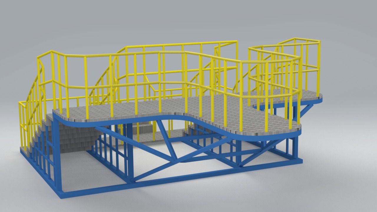 Modular Industrial Staircase with Platform Steel Structure 3D model_2