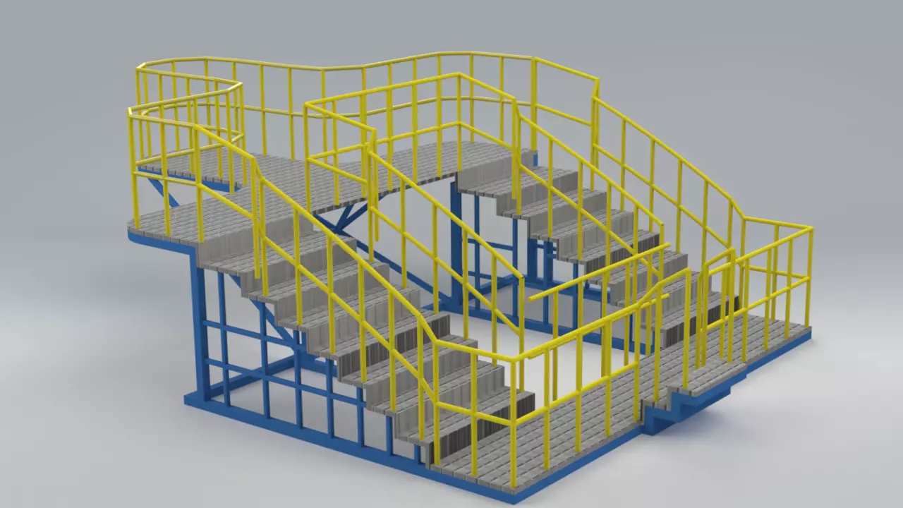 Modular Industrial Staircase with Platform Steel Structure 3D model_0