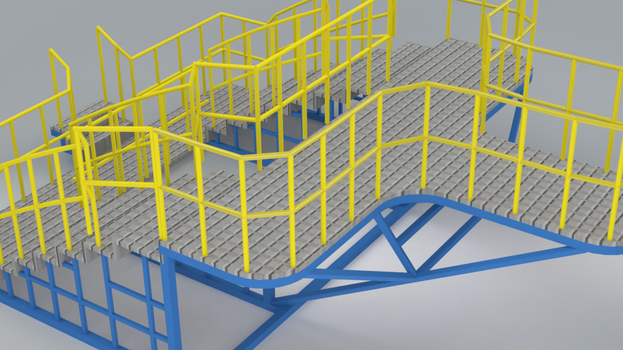 Modular Industrial Staircase with Platform Steel Structure 3D model_4