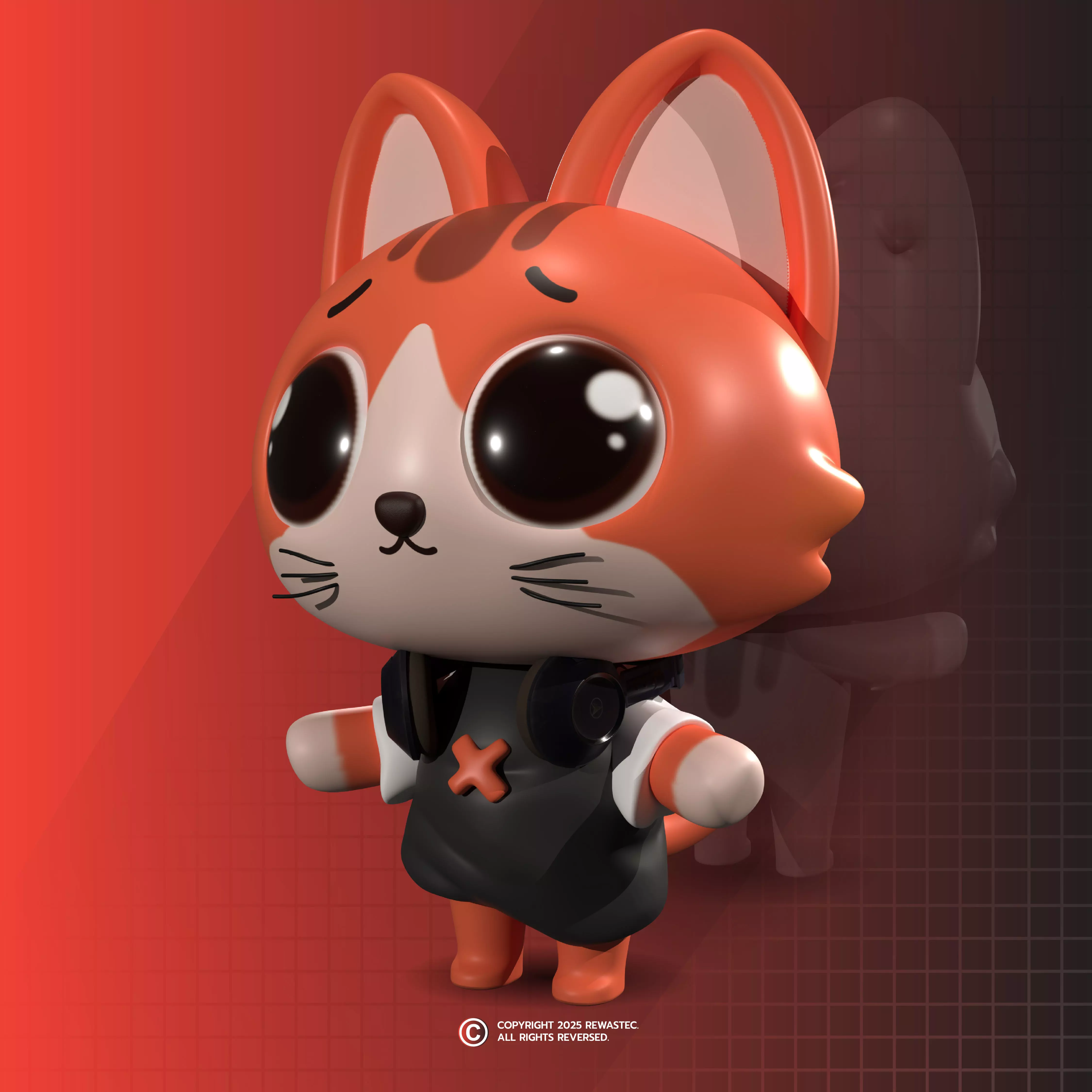 Cool orange cat Low-poly 3D model_0