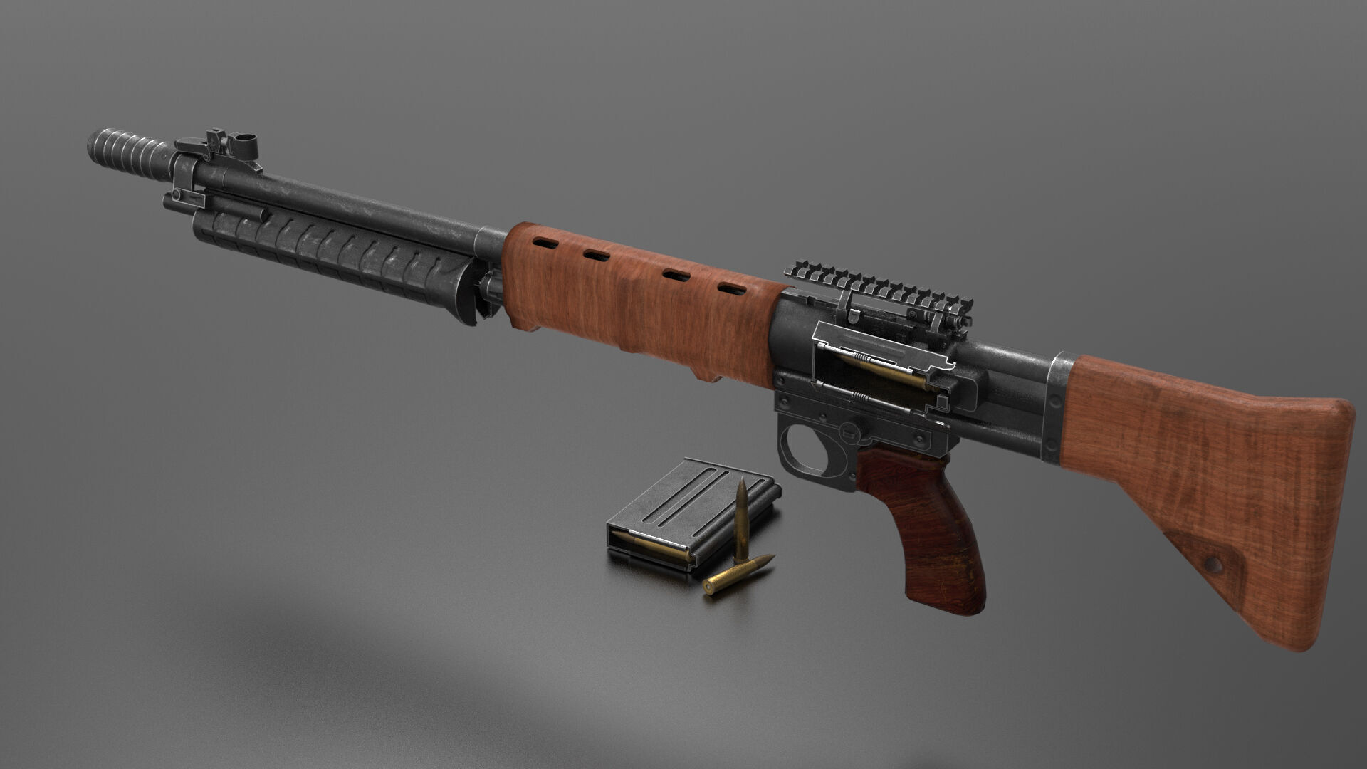 FG42 ww2 Weapon Fps - Tps Low-poly 3D model_1